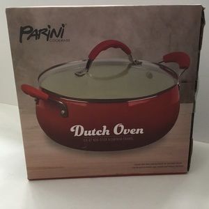 Dutch oven with cover and vent hole. New. Parini. Red.